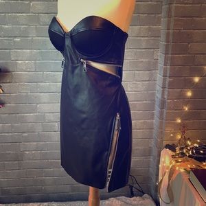 Nasty Gal Vegan Leather Cut Out Zip Dress Black